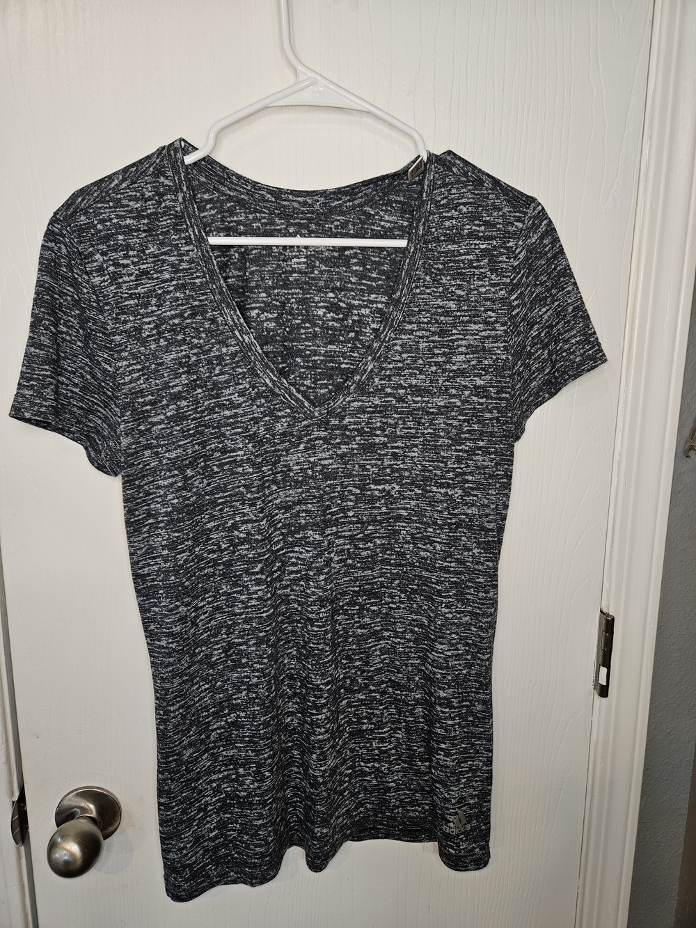 adidas Women's Black & White Space-Dye V-Neck Tee